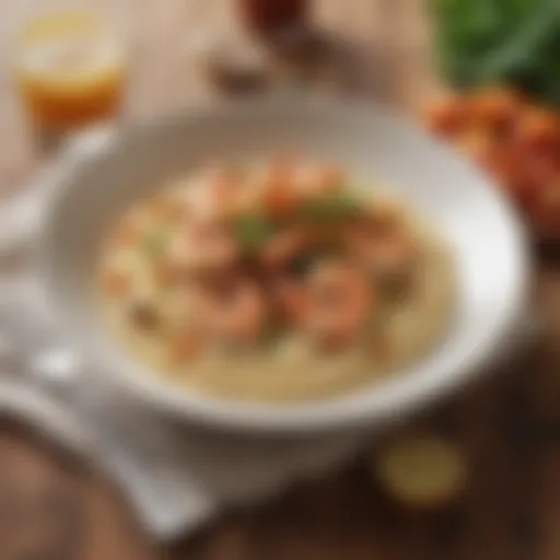 A bowl of shrimp and grits garnished with herbs