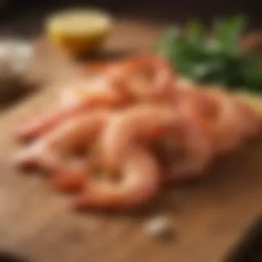 The Freshness of Shrimp: Key Ingredient Fresh shrimp placed on a wooden cutting board