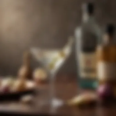 Artful Presentation of the Gin Martini An elegantly presented gin martini with onions, illustrating the art of cocktail presentation.