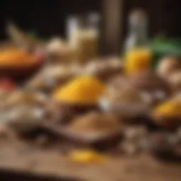 A vibrant display of gluten-free ingredients on a wooden table.
