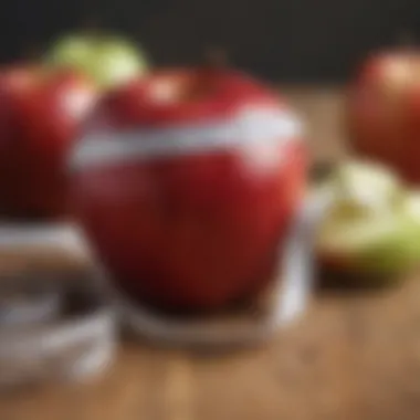 Measuring Progress: Apples and Weight Management Close-up of an apple with a measuring tape