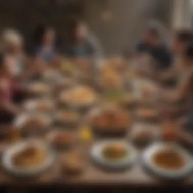A community gathering around a shared meal emphasizing togetherness.