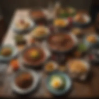 Cultural Narratives of Sustenance A vibrant table setting showcasing a poverty meal rich in culture.