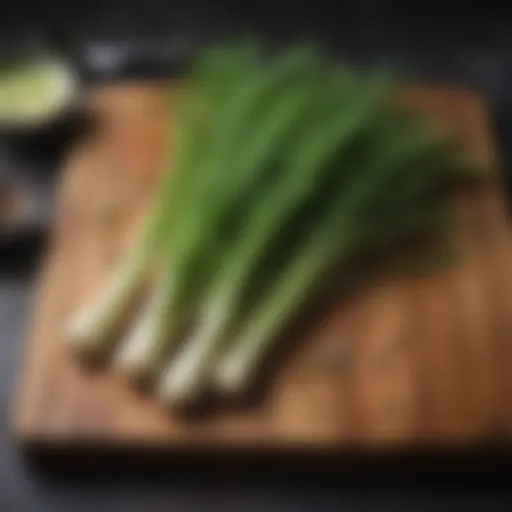 Fresh fennel fronds on a wooden cutting board