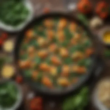 Fresh Ingredients for Flavorful Dish A vibrant display of fresh spinach leaves alongside other ingredients