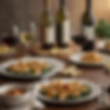 Culinary Presentation with Wine Pairing A beautifully styled table setting featuring stuffed shells and wine pairing