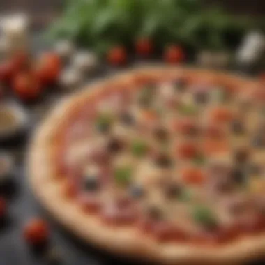 An assortment of fresh ingredients laid out for gourmet pizza creation.