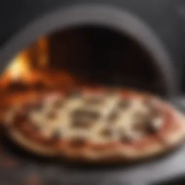 A perfectly baked pizza emerging from the Ooni oven, highlighting its cooking capabilities.