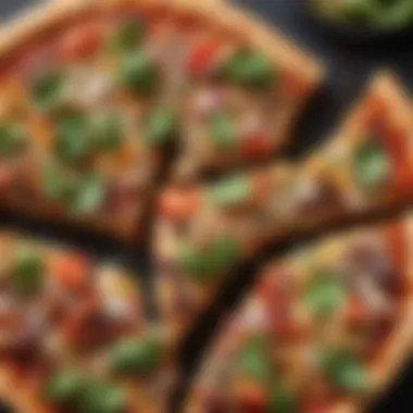 A close-up of a slice of veggie pizza showcasing its vibrant colors