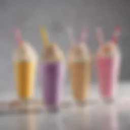 A vibrant collection of milkshake flavors in colorful glasses
