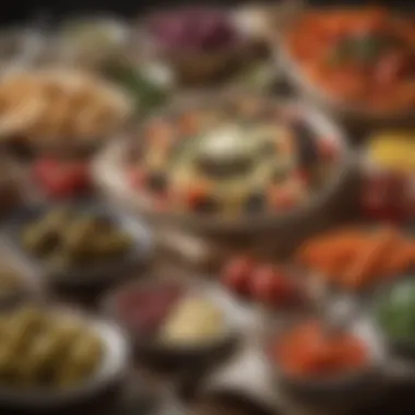 Mediterranean Delicacies A vibrant spread of Mediterranean delicacies featuring olives, cheese, and fresh vegetables