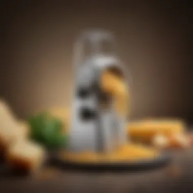 Spiral cheese grater in action with various cheeses