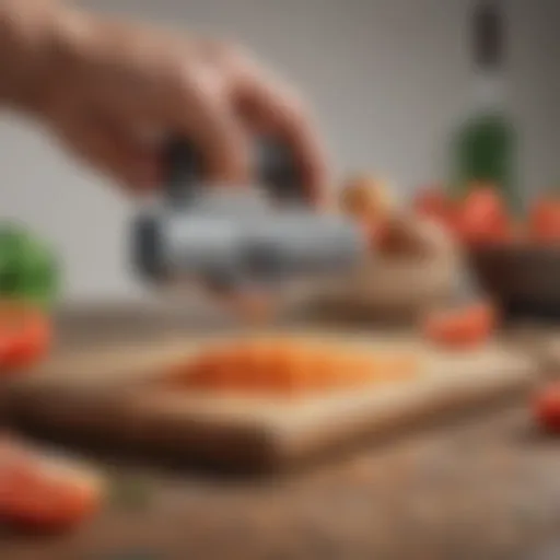 Compact gadget for precise food slicing