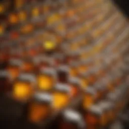 A stunning array of honey jars showcasing various colors and textures