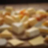 An array of artisan sliced cheeses showcasing various textures and colors