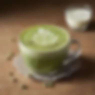 Delicious Matcha Latte A delicious matcha latte topped with frothy milk and a sprinkle of matcha powder