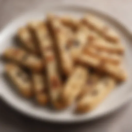 A close-up of traditional Italian biscotti arranged beautifully on a plate.