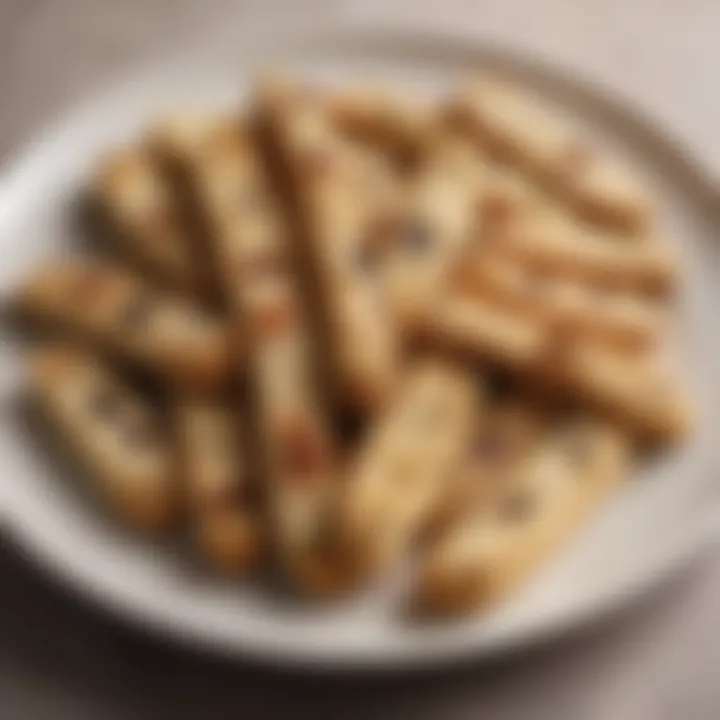 A close-up of traditional Italian biscotti arranged beautifully on a plate.