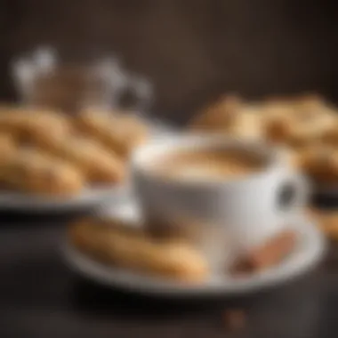 Cantucci and Coffee Pairing A hand holding a piece of cantucci with a coffee cup in the background.