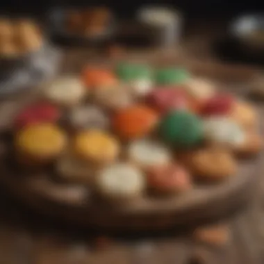 Variety of Italian Cookies An array of colorful Italian cookies displayed on a rustic wooden table.