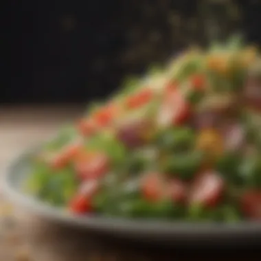 A close-up of Vegeta Gourmet Seasoning being sprinkled over a vibrant salad