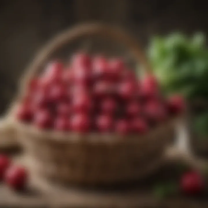 Assorted radishes in a rustic basket