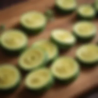 Fresh zucchini spirals on a wooden background