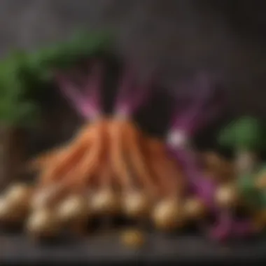 Colorful display of root vegetables high in iron