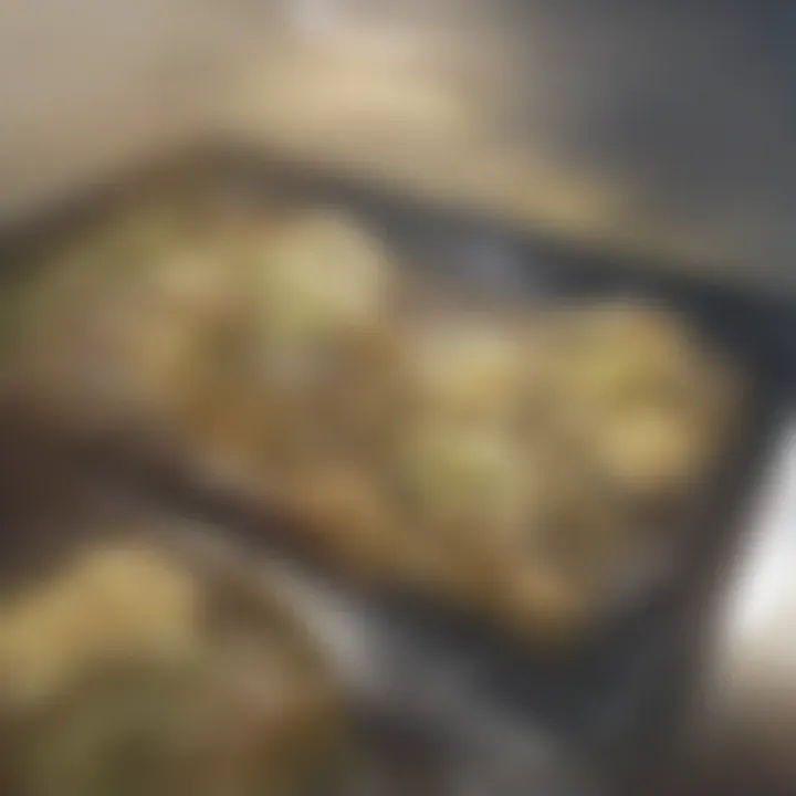 A creamy Brussels sprout gratin dish bubbling in the oven