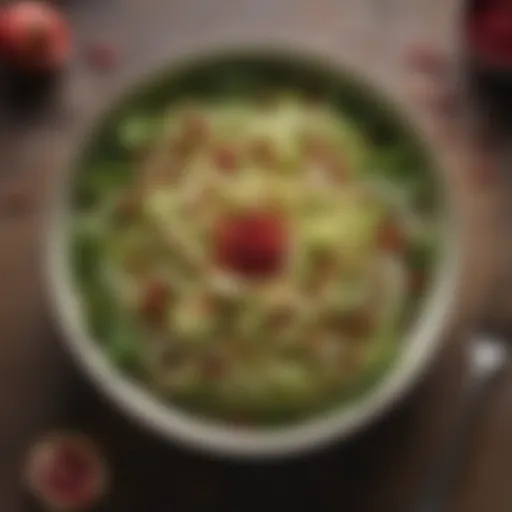 A vibrant Brussels sprout salad with pomegranate seeds and nuts