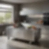 Elegant stainless kitchen island on wheels showcasing modern design.