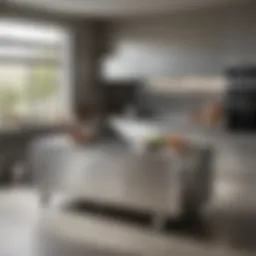 Elegant stainless kitchen island on wheels showcasing modern design.