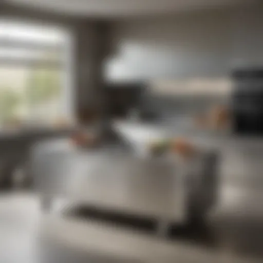 Elegant stainless kitchen island on wheels showcasing modern design.