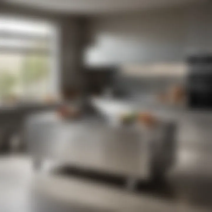 Elegant stainless kitchen island on wheels showcasing modern design.