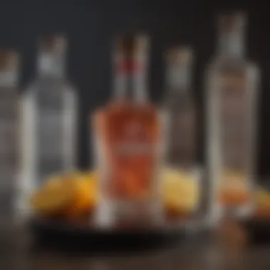 Artistic Vodka Presentation An artistic presentation of vodka shots garnished with unique ingredients