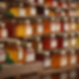 A vibrant display of various honey jars from Walmart showcasing exquisite labels and textures.