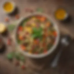 A vibrant quinoa salad with mixed vegetables and herbs