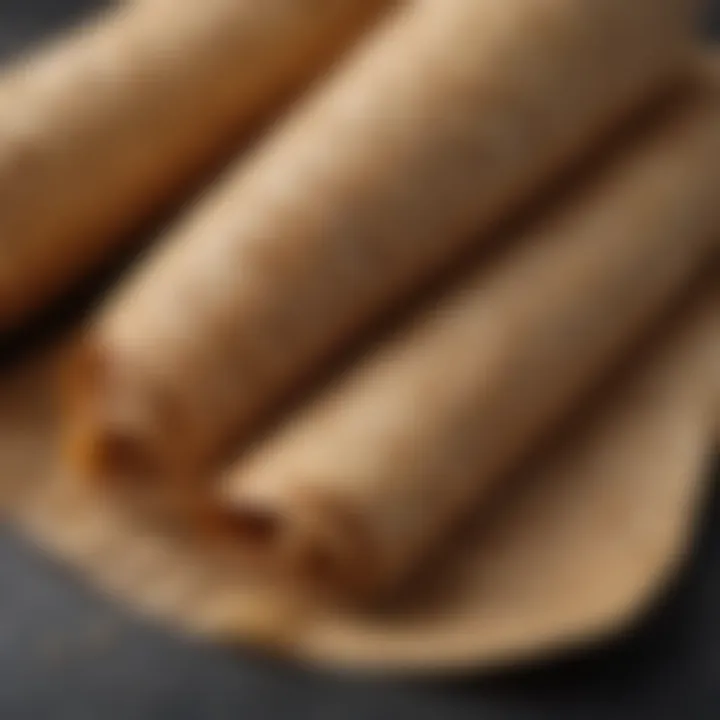 A close-up of a wheat wrap showcasing its texture and fillings