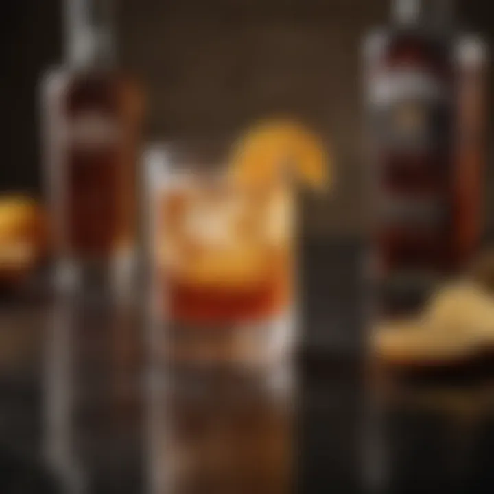Artful cocktail glass with whiskey and citrus garnish