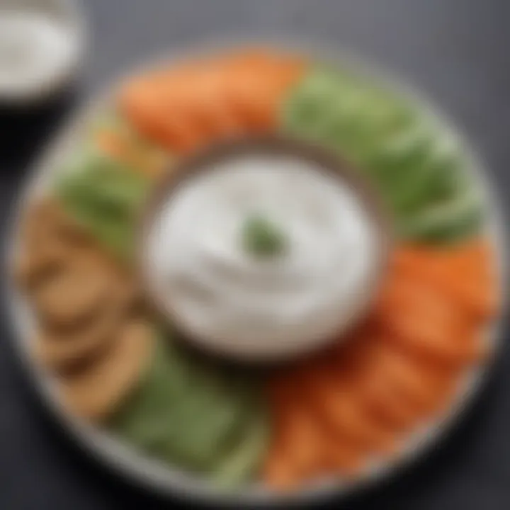 A creative dip platter featuring WW Greek Yogurt Ranch Dip with unique flavor variations