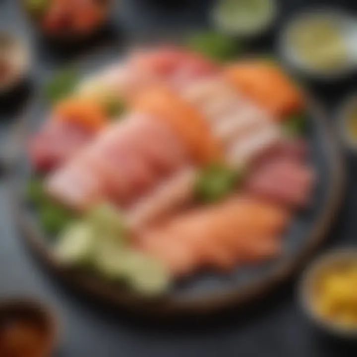 A beautiful sashimi platter showcasing various types of fish