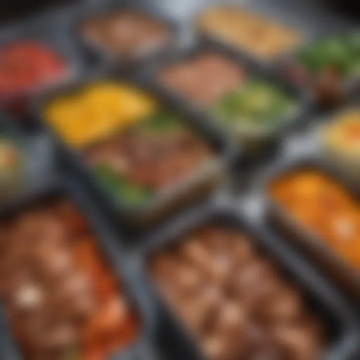 Colorful array of prepared meals in containers for easy access