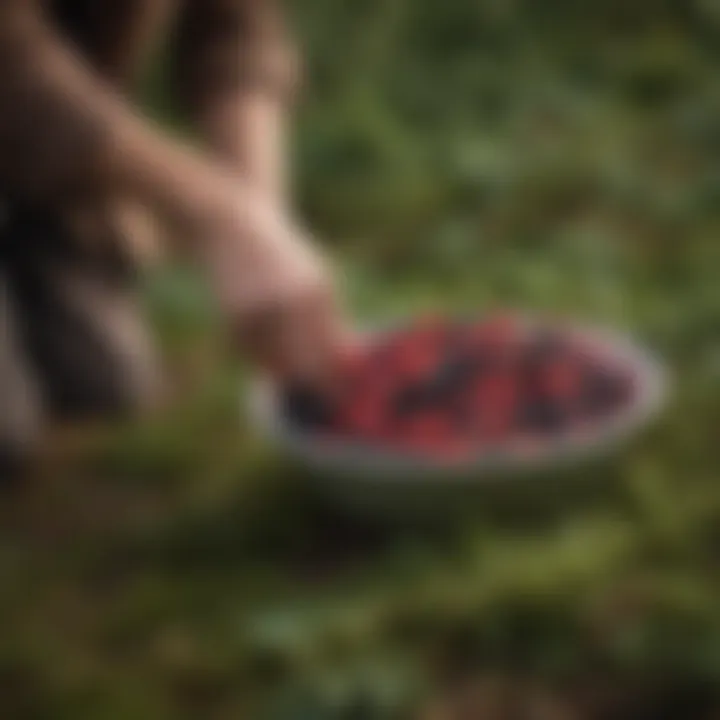 Foraging rowen berries in a natural setting