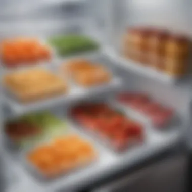 Efficient Freezer Organization A neatly organized freezer compartment showcasing various food containers