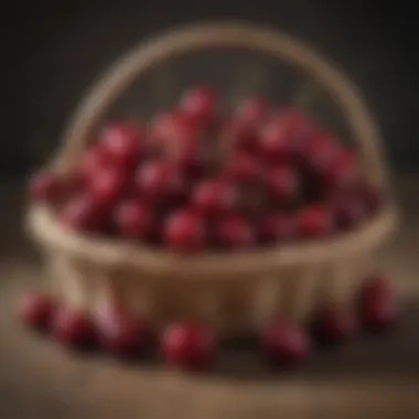 A basket filled with freshly picked cherries.