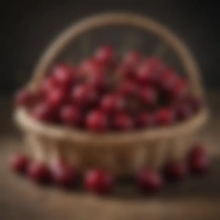 A basket filled with freshly picked cherries.