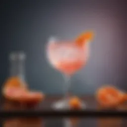 A crystal glass filled with a gin greyhound cocktail garnished with grapefruit slice