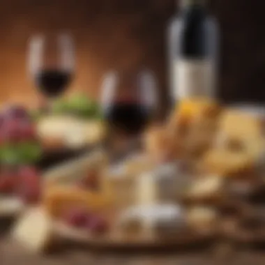 Gourmet Cheese and Wine Pairings A close-up of gourmet cheeses paired with various wines