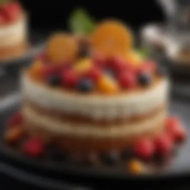 A close-up of a gourmet dessert, emphasizing intricate details and creative decoration.