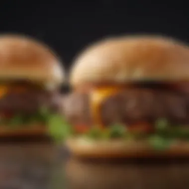 Visual contrast between a grass-fed beef patty and a conventional beef patty, highlighting quality differences